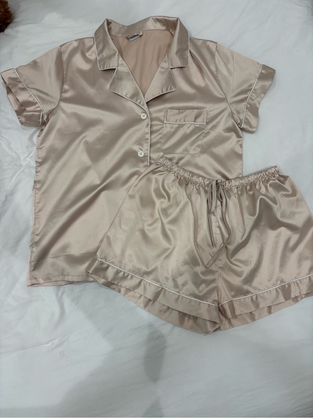 Amazon Satin Short Sleeve Pajama Set - Beige